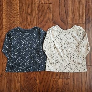 NEW H&M 2T Toddler Girl long sleeve Shirt Grey Tan Dots